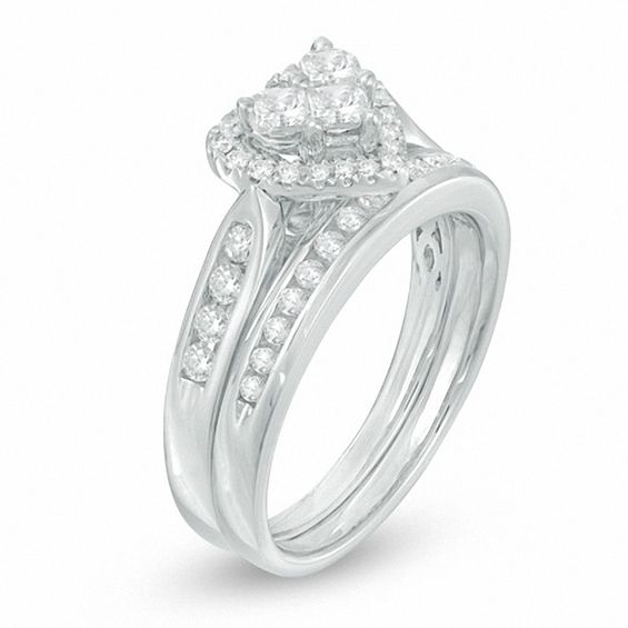 3/4 CT. T.w. Diamond Heart Bridal Set in 14K White Gold