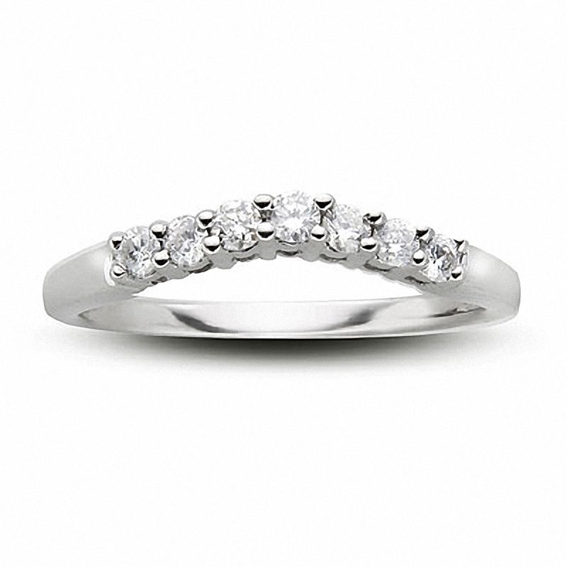 Main Image 1 of 1/4 CT. T.W. Diamond Contour Wedding Band in 14K White Gold