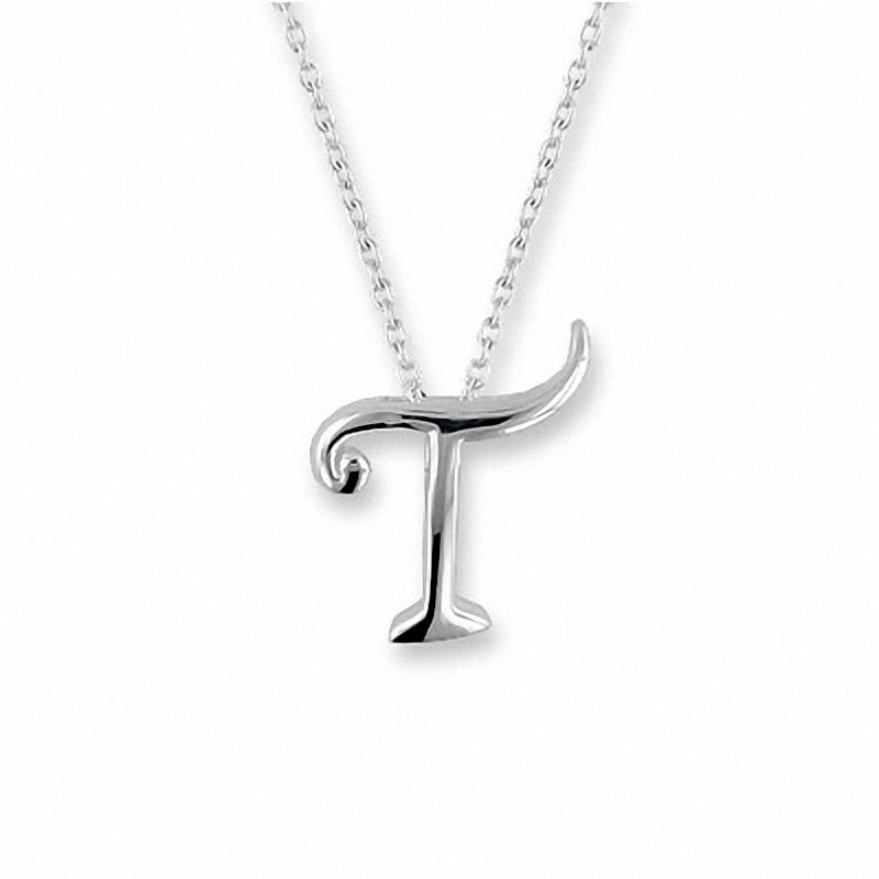 Initial "T" Pendant on Chain in Sterling Silver - 18"