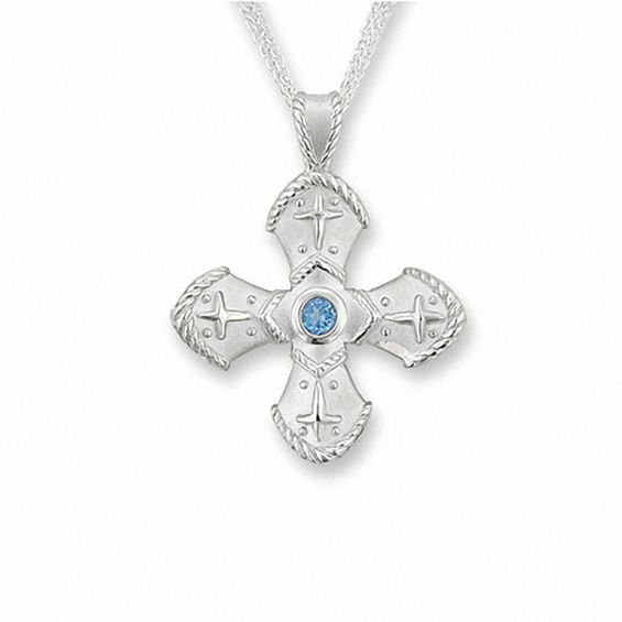 Etruscan Blue Topaz Cross Pendant in Sterling Silver