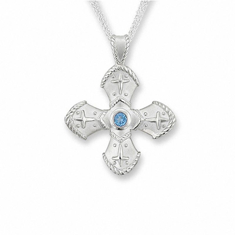 Main Image 1 of Etruscan Blue Topaz Cross Pendant in Sterling Silver