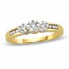 Thumbnail Image 1 of 1/5 CT. T.W. Multi-Diamond Flower Three Stone Ring in 10K Gold