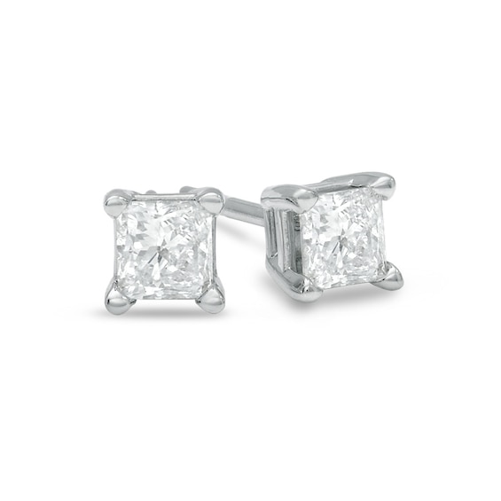 3/8 CT. T.w. Princess-Cut Diamond Solitaire Stud Earrings in 14K White Gold (J/I3)