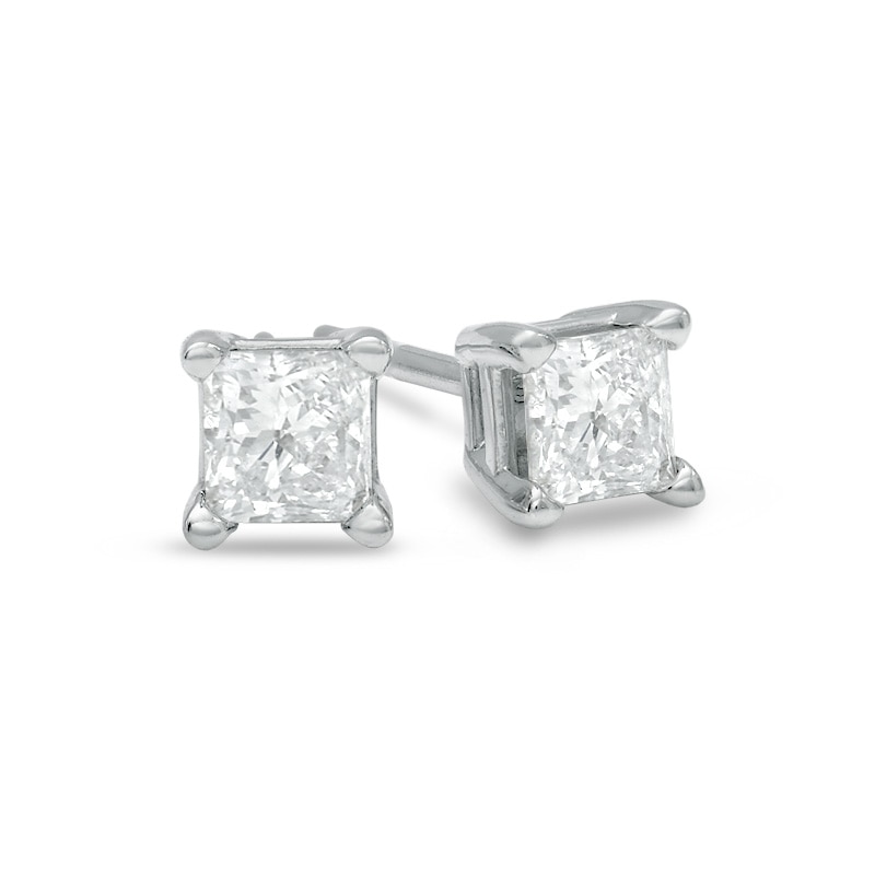 Main Image 1 of 3/8 CT. T.W. Princess-Cut Diamond Solitaire Stud Earrings in 14K White Gold (J/I3)