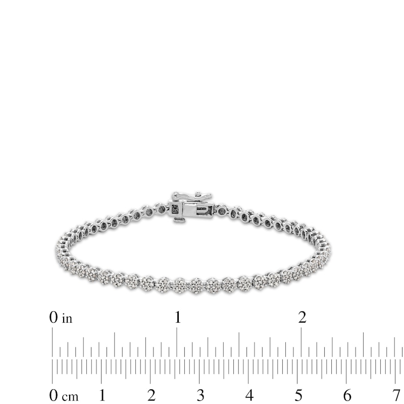 1 CT. T.W. Diamond Flower Tennis Bracelet in 10K White Gold