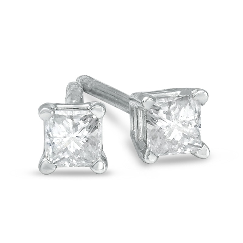 1/5 CT. T.W. Princess-Cut Diamond Solitaire Stud Earrings in 14K White Gold  (J/I3)