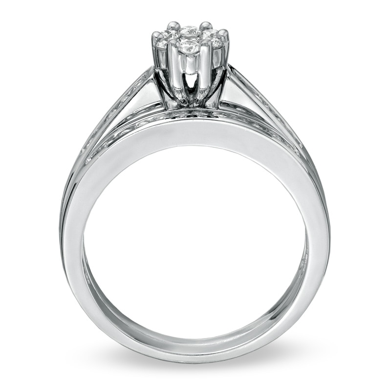 1/2 CT. T.W. Multi-Diamond Flower Bridal Set in 10K White Gold