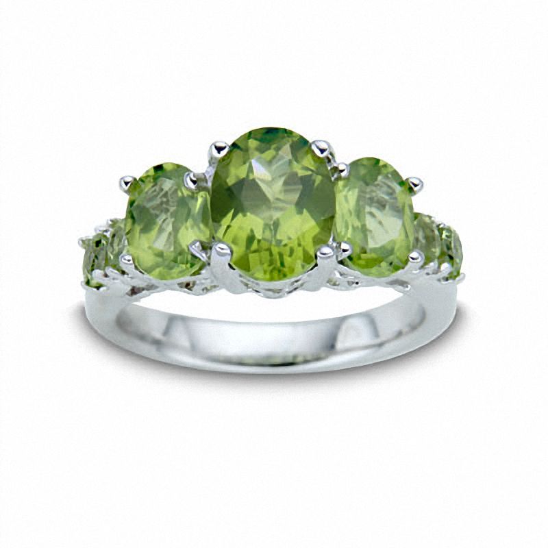 Main Image 1 of Sterling Silver Three Stone Peridot Ring with Side Accents