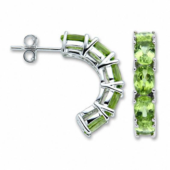 Sterling Silver Oval Peridot Half Hoop Earrings