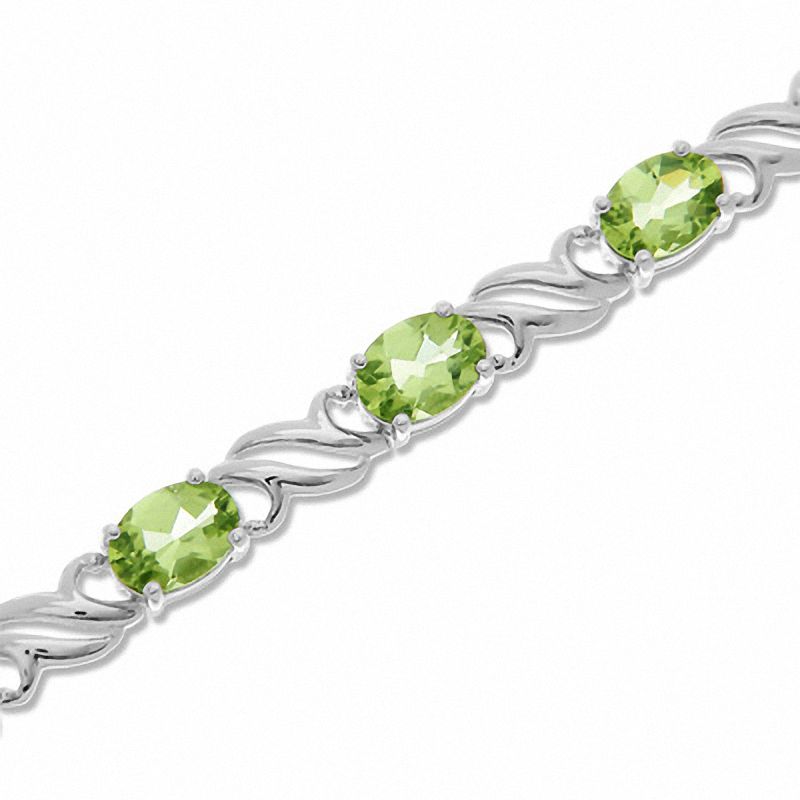 Main Image 1 of Oval Peridot Wave Bracelet in Sterling Silver