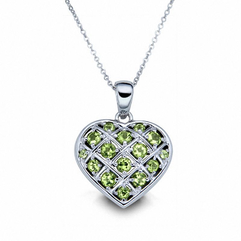 Main Image 1 of Sterling Silver Round Peridot Basket Weave Heart Pendant