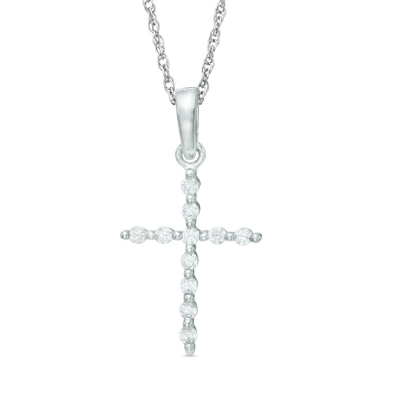 1/10 CT. T.w. Diamond Cross Pendant in 10K White Gold