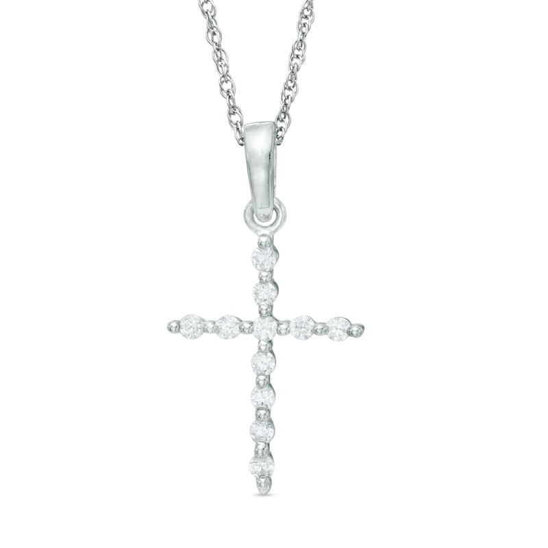 Main Image 1 of 1/10 CT. T.W. Diamond Cross Pendant in 10K White Gold