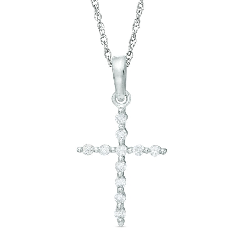 1/10 CT. T.W. Diamond Cross Pendant in 10K White Gold