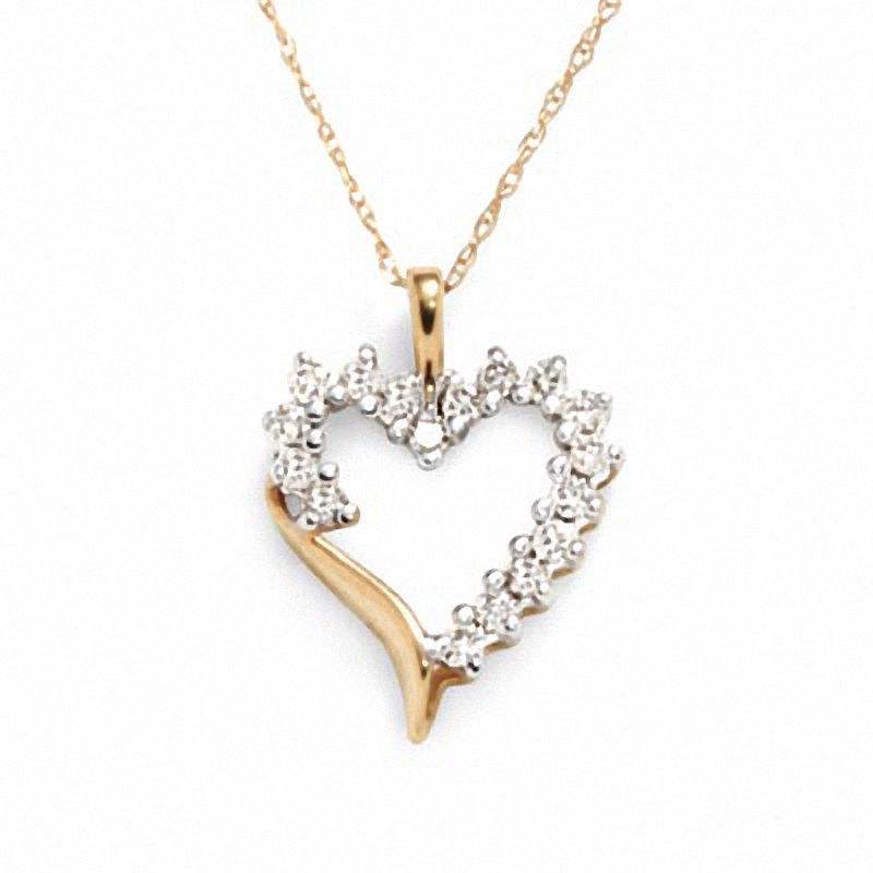 Main Image 1 of 1/4 CT. T.W. Diamond Shadow Heart Pendant in 10K Gold