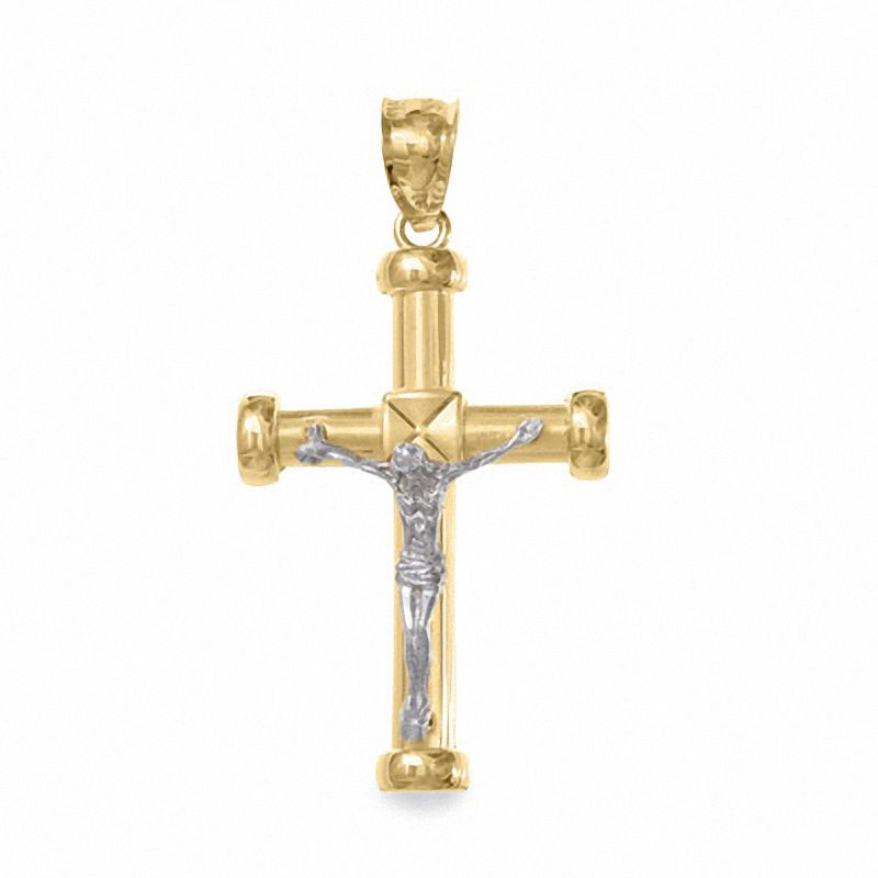 Main Image 1 of 10K Two-Tone Gold Rounded Crucifix Charm Pendant