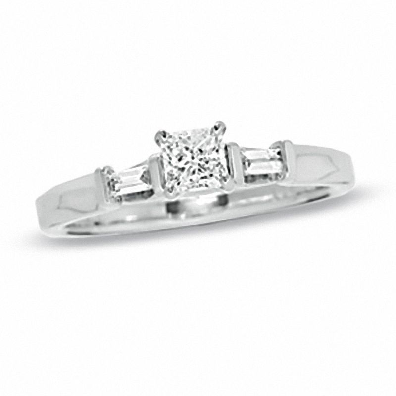 Main Image 1 of 1/2 CT. T.W. Certified Princess-Cut Diamond Engagement Ring in 14K White Gold (J/I1)