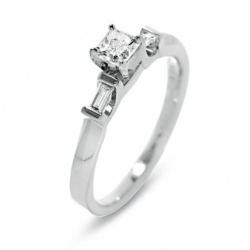 Main Image 2 of 1/2 CT. T.W. Certified Princess-Cut Diamond Engagement Ring in 14K White Gold (J/I1)