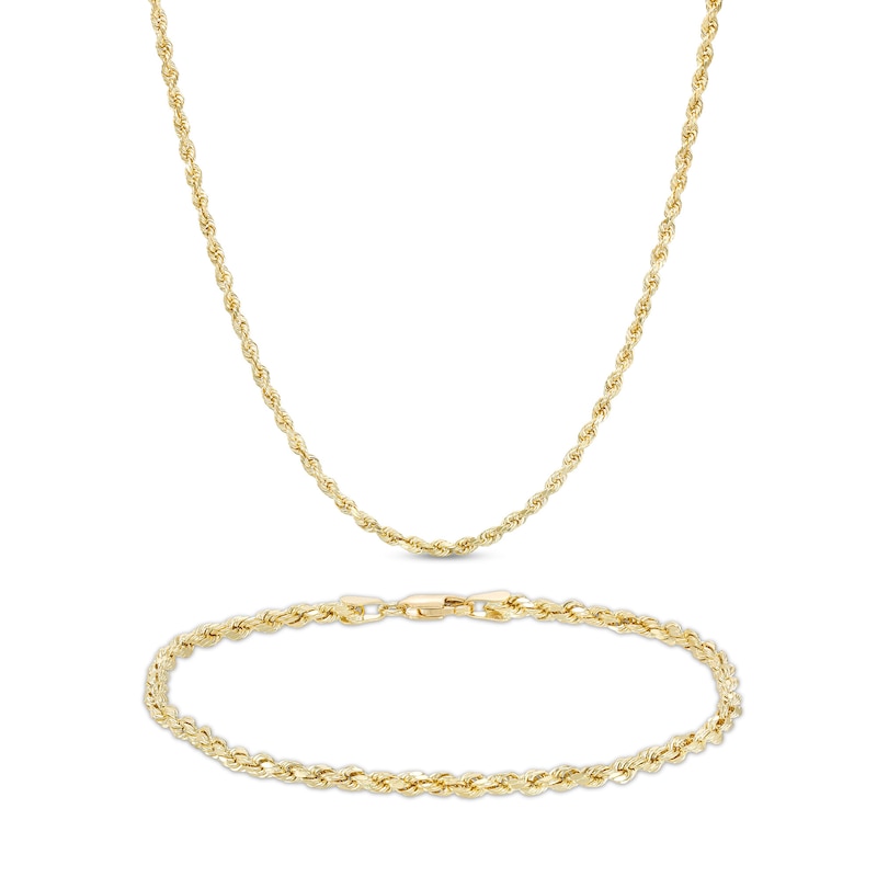 Main Image 1 of Men's Rope Chain Necklace and Bracelet Set in 10K Gold