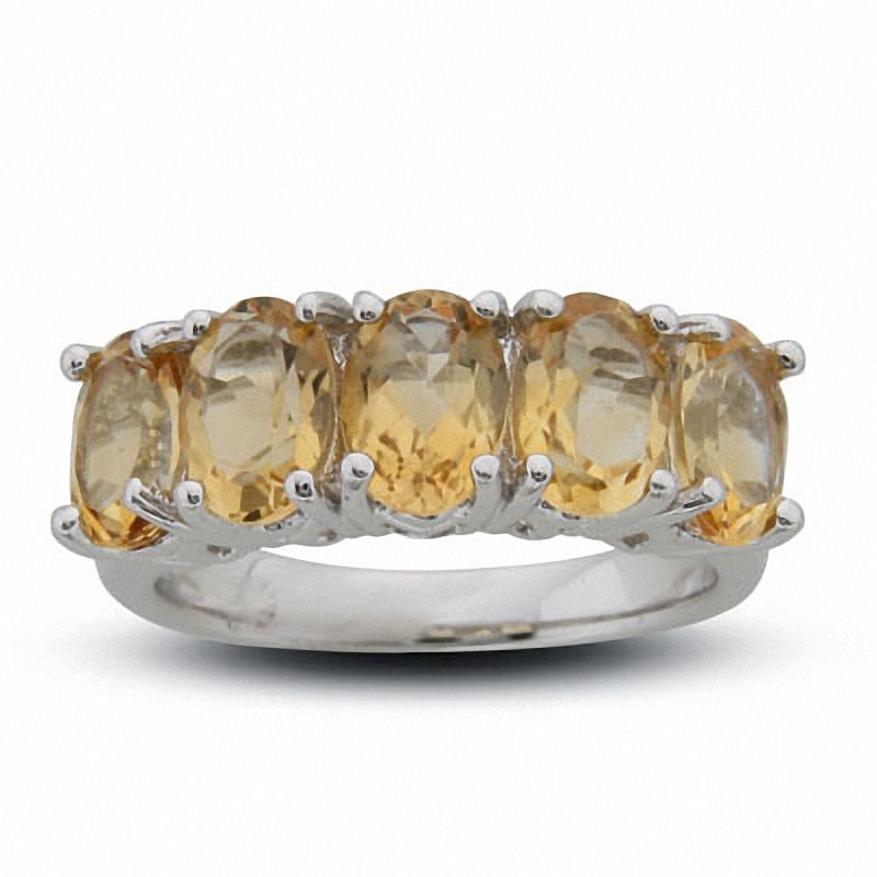 Sterling Silver Five Stone Oval Citrine Fashion Ring