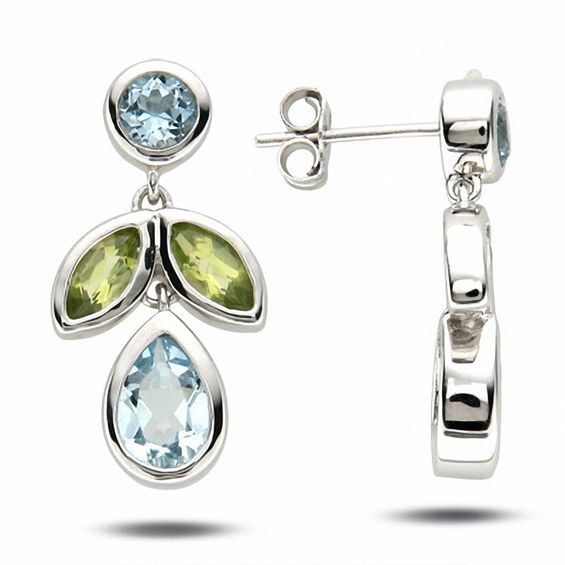 Blue Topaz and Peridot Drop Earrings in Sterling Silver