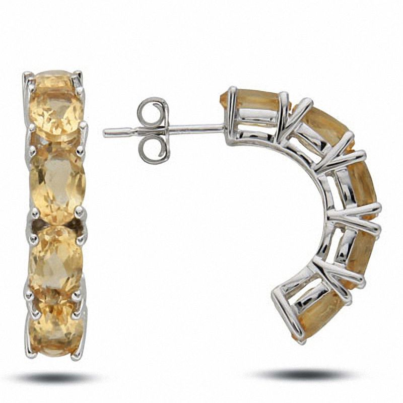 Main Image 1 of Sterling Silver Oval Citrine Half Hoop Earrings