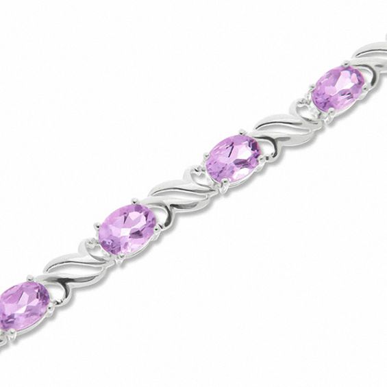 Sterling Silver Oval Amethyst Wave Bracelet