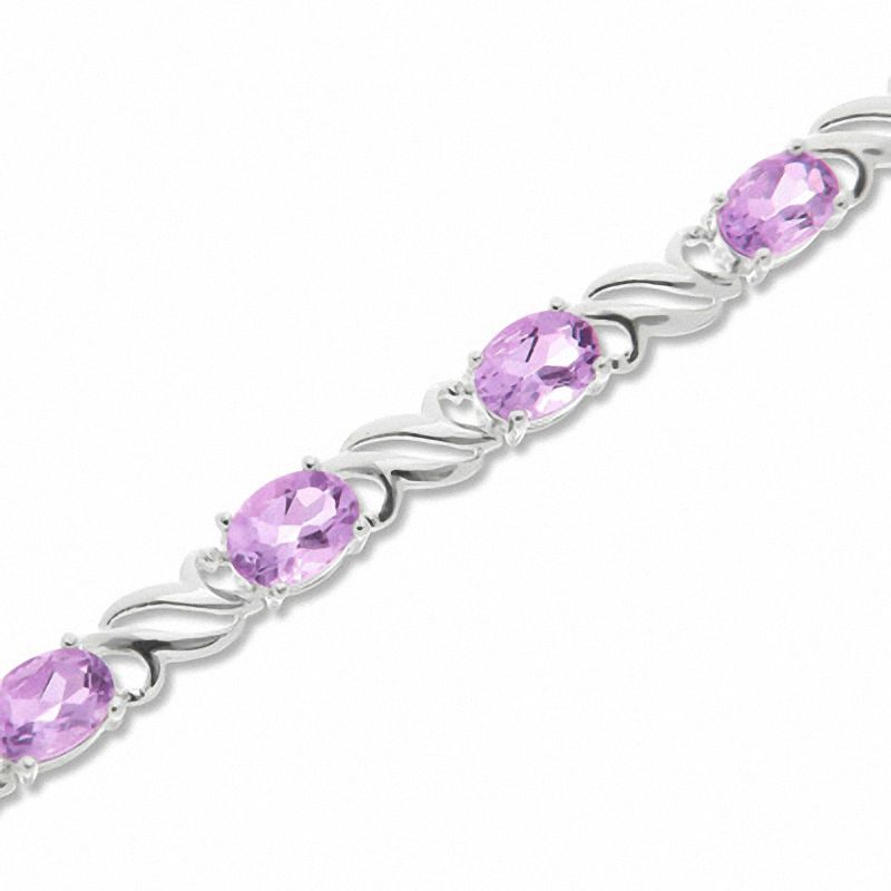 Main Image 1 of Sterling Silver Oval Amethyst Wave Bracelet