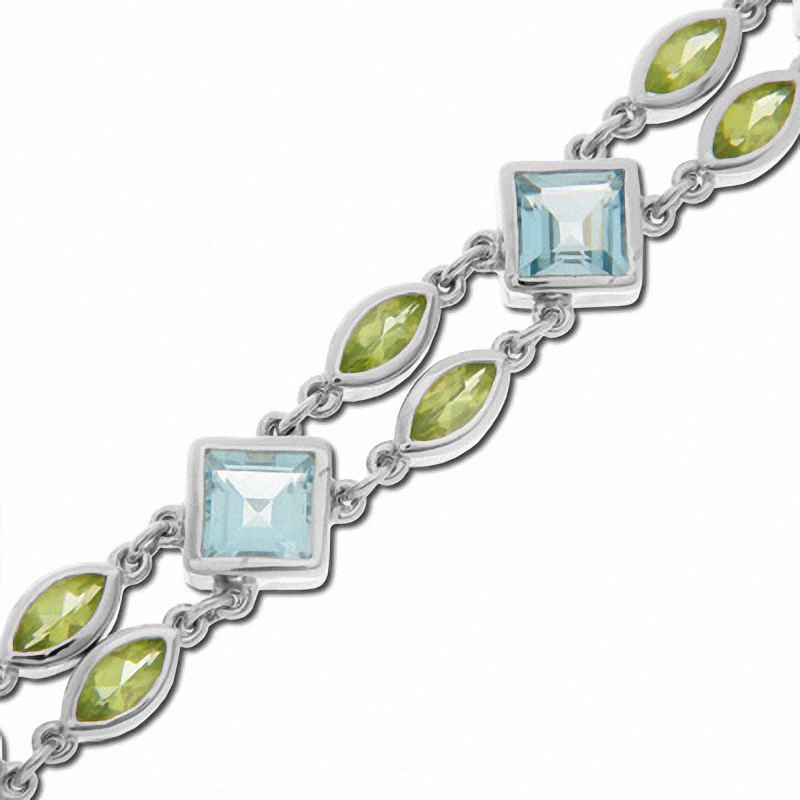 Main Image 1 of Sterling Silver Blue Topaz and Peridot Bezel Bracelet
