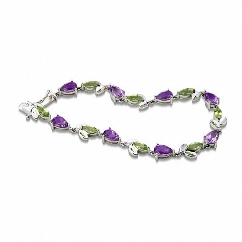 Sterling Silver Peridot and Amethyst Leaf Bracelet