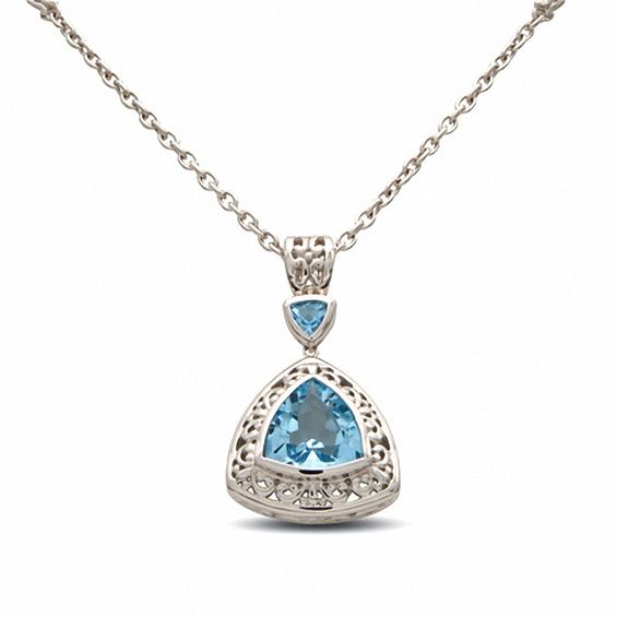 Sterling Silver Trillion Blue Topaz Filigree Pendant