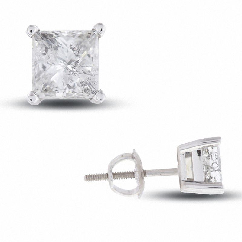 Main Image 1 of 2 CT. T.W. Certified Princess-Cut Diamond Solitaire Stud Earrings in 14K White Gold