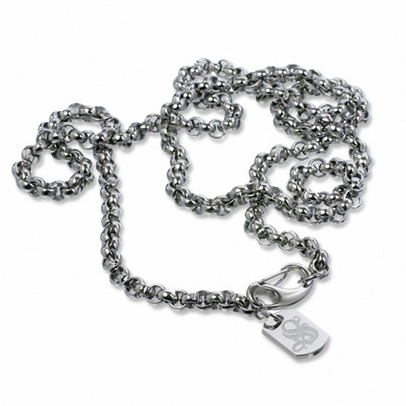 Simmons Jewelry Co. Men's Stainless Steel Rolo Link Chain Necklace with Diamond Accent - 36"