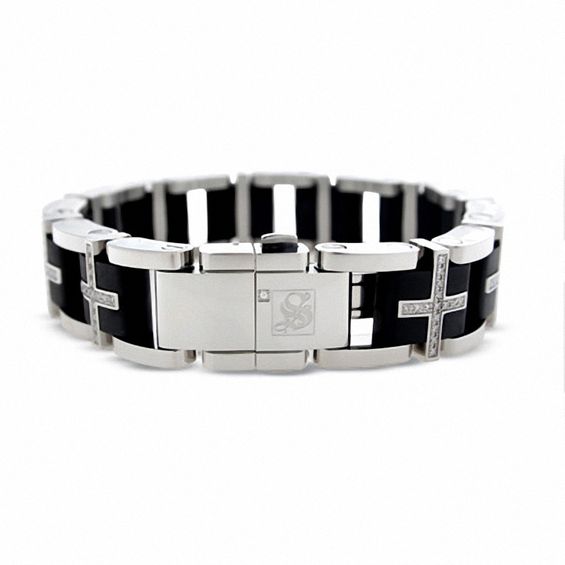 Simmons Jewelry Co. Men's 1-1/2 CT. T.w. Diamond Cross Link Bracelet in Stainless Steel