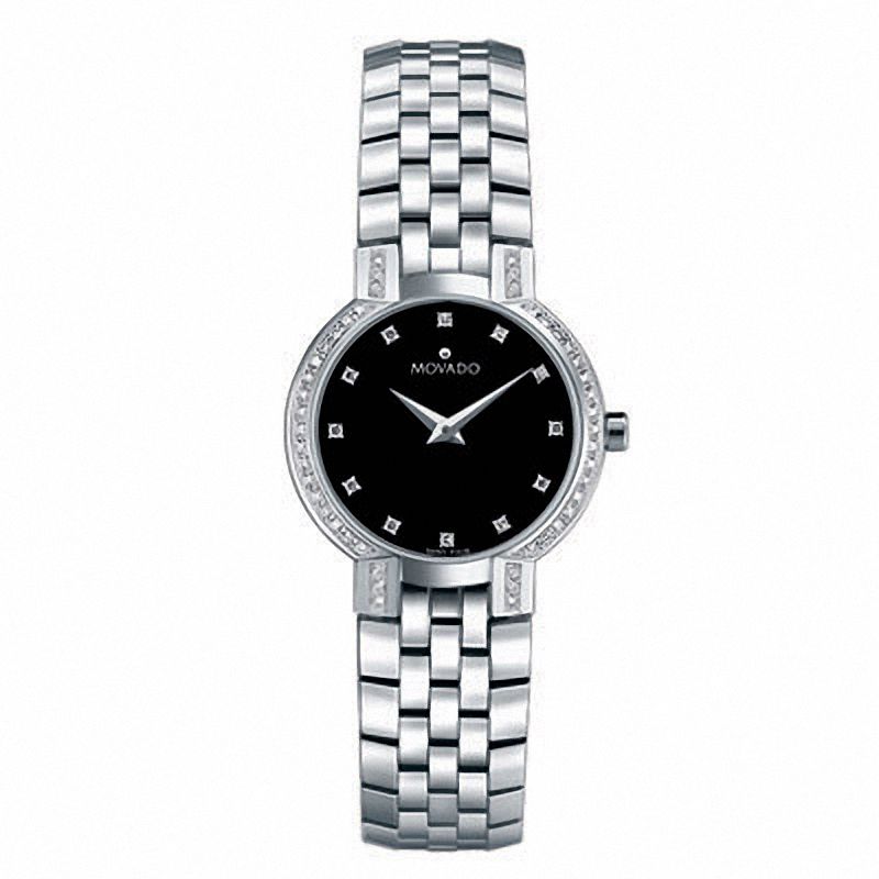 Main Image 1 of Ladies' Movado Faceto™ Stainless Steel Bracelet Watch with Diamond Bezel (Model: 0605586)