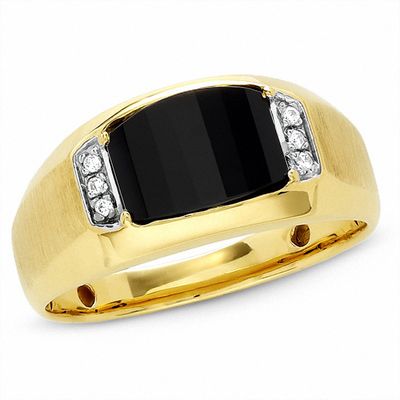 Men S Onyx Ring In 14k Gold With Diamond Accents Zales