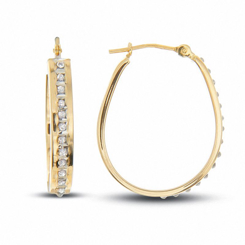 Diamond Fascination™ 14K Gold Medium Oval Hoop Earrings