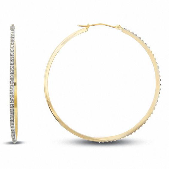 Certified 14K Yellow Gold Large Inside Out Round Diamond Hoop Earrings 5.00  ct. tw. (H-I, SI1-SI2), 2.55 inch - DiamondStuds.com