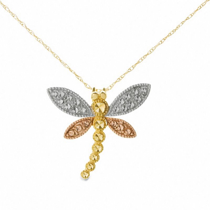 10K Tri-Color Gold Dragonfly Pendant