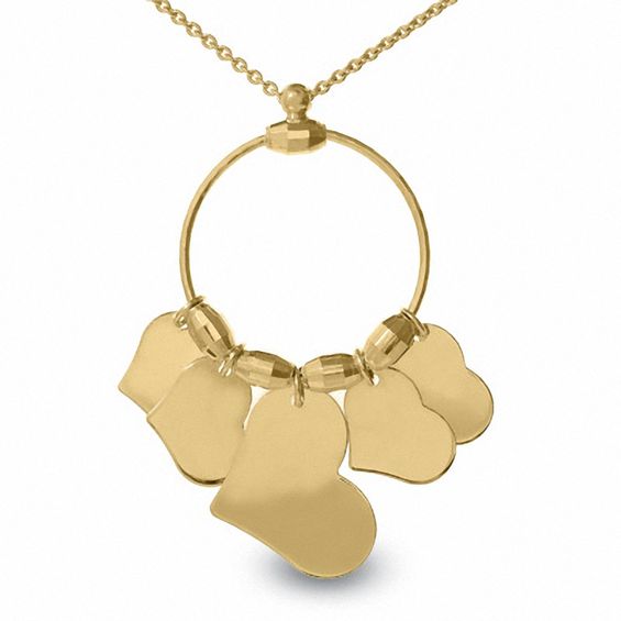 14K Gold Hearts on Circle Pendant