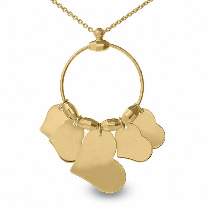Main Image 1 of 14K Gold Hearts on Circle Pendant