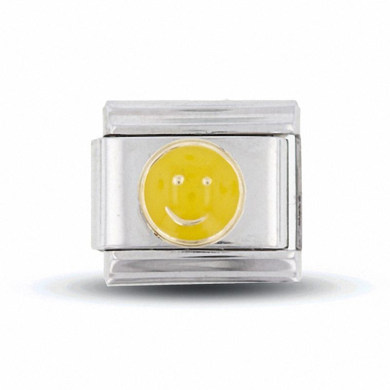 Main Image 1 of Enamel Happy Face Italian Charm in Stainless Steel with 18K Gold-Tone Accents
