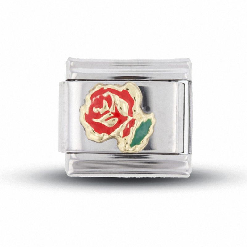 Main Image 1 of Enamel Rose Italian Charm in Stainless Steel with 18K Gold-Tone Accents