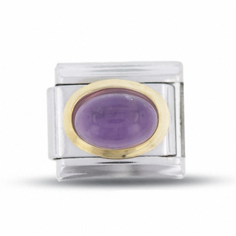 Main Image 1 of Amethyst Italian Charm in Stainless Steel with 18K Gold-Tone Accents