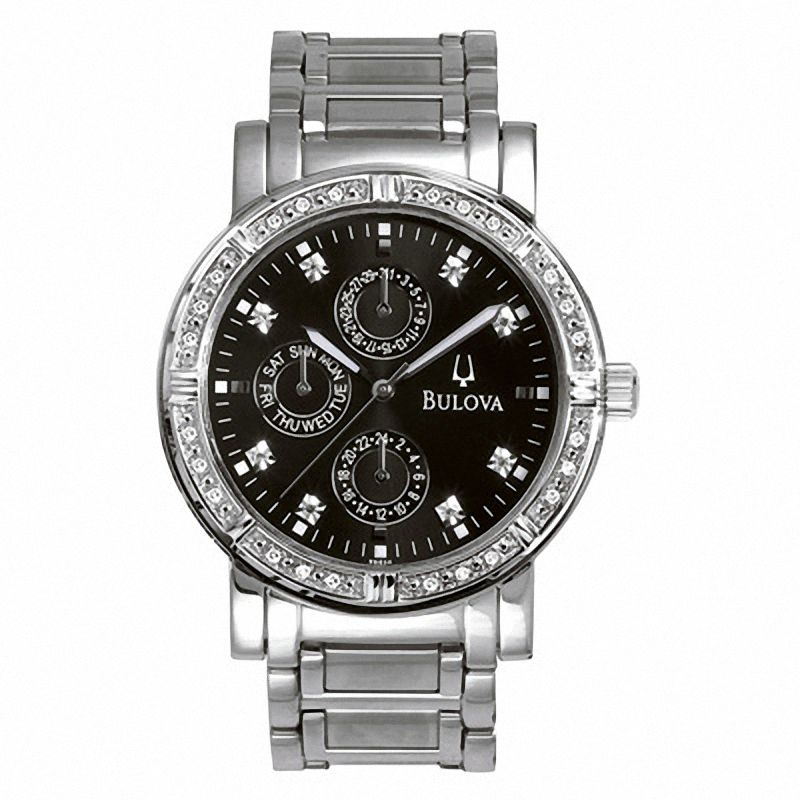 Men's Bulova Diamond Accent Chronograph Watch with Black Dial (Model: 96E04)
