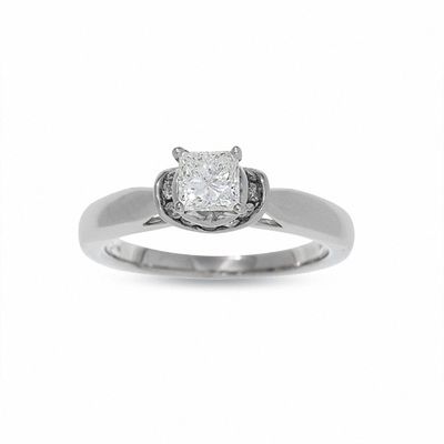 4Ct Princess Cut Diamond Accent Solitaire Engagement Ring 14K White Gold Finish
