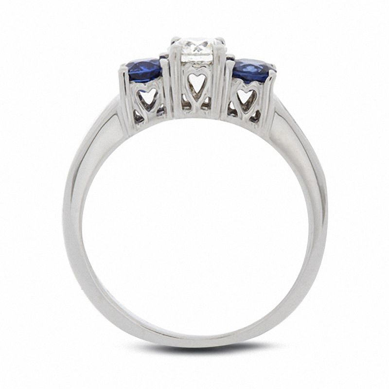 Main Image 3 of Diamond and Sapphire Past Present Future® Ring in 14K White Gold