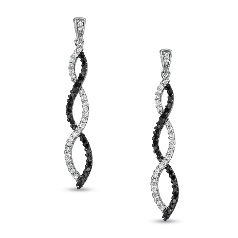 1/2 CT. T.W. Enhanced Black and White Diamond Twine Earrings in 10K White Gold
