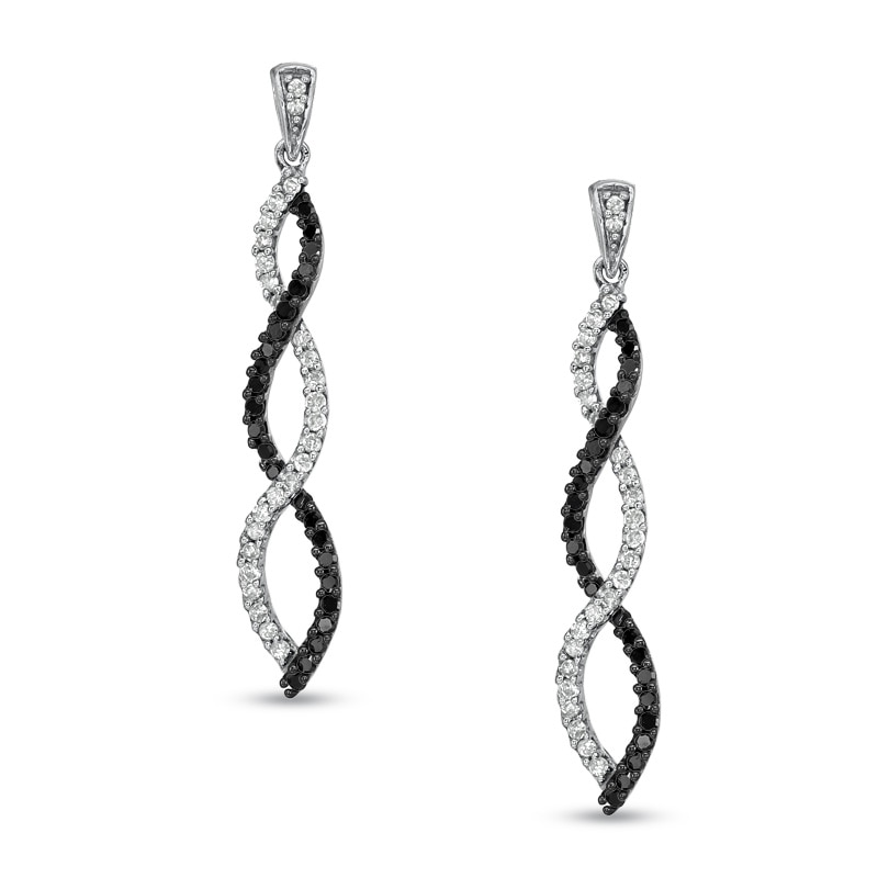 Main Image 1 of 1/2 CT. T.W. Enhanced Black and White Diamond Twine Earrings in 10K White Gold