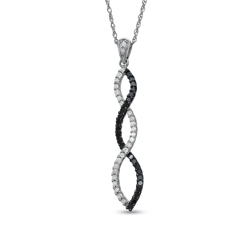 Main Image 1 of 1/4 CT. T.W. Enhanced Black and White Diamond Twine Pendant in 10K White Gold